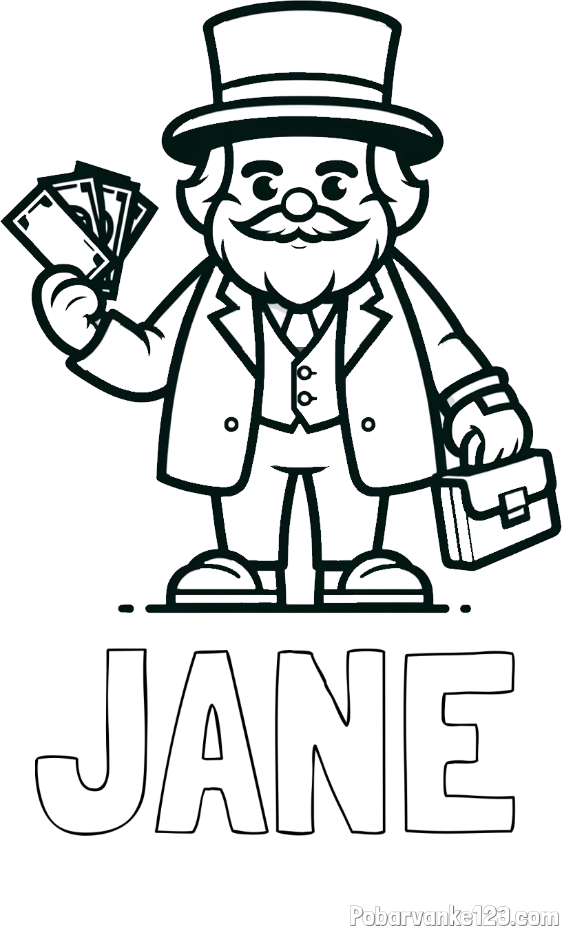 Pobarvanka imena JANE in pobarvanka požrešnega bankirja