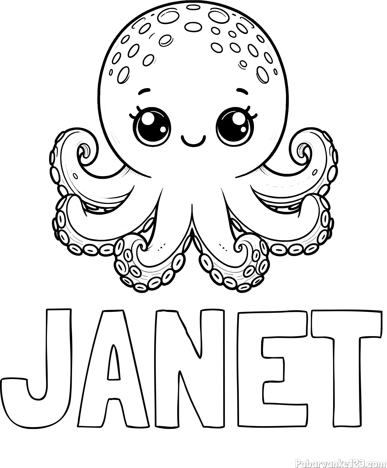 Pobarvanka imena JANET in otroška pobarvanka ljubke hobotnice
