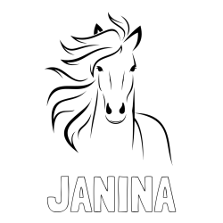 Online izdelana pobarvanka - Pobarvanka imena JANINA in lepa pobarvanka konja