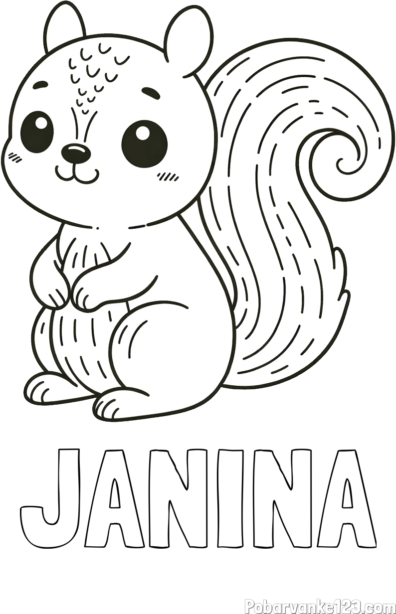 Pobarvanka imena JANINA in otroška pobarvanka veveričke