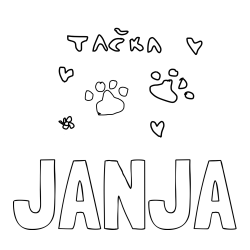 Online izdelana pobarvanka - Pobarvanka imena JANJA in tacka