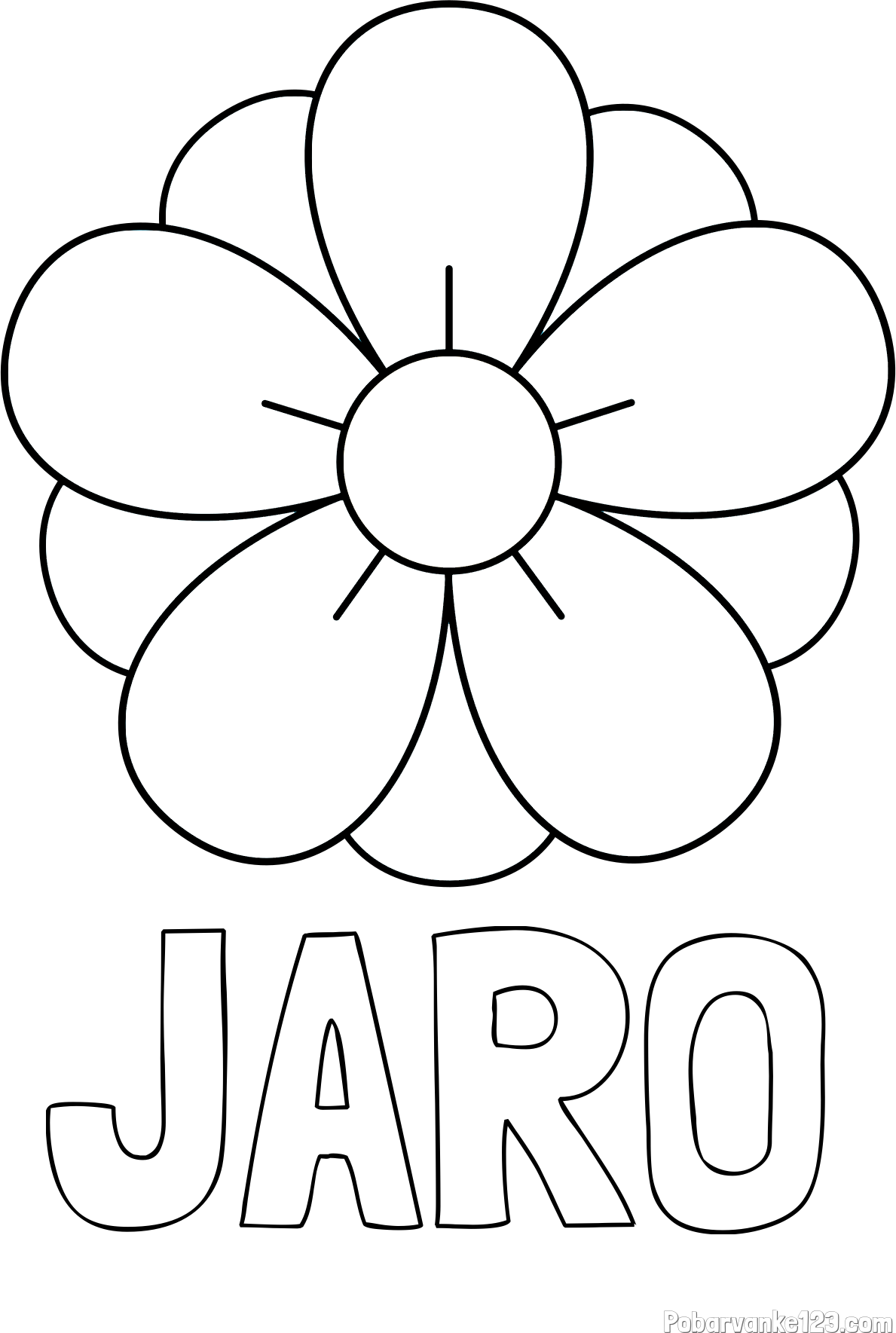 Pobarvanka imena JARO in pobarvanka lepega cveta