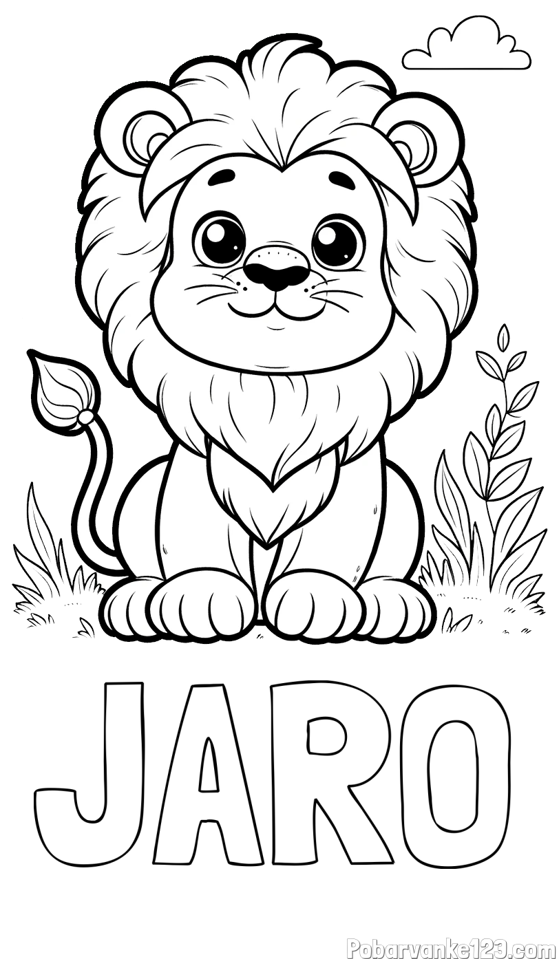 Pobarvanka imena JARO in pobarvanka ljubkega leva