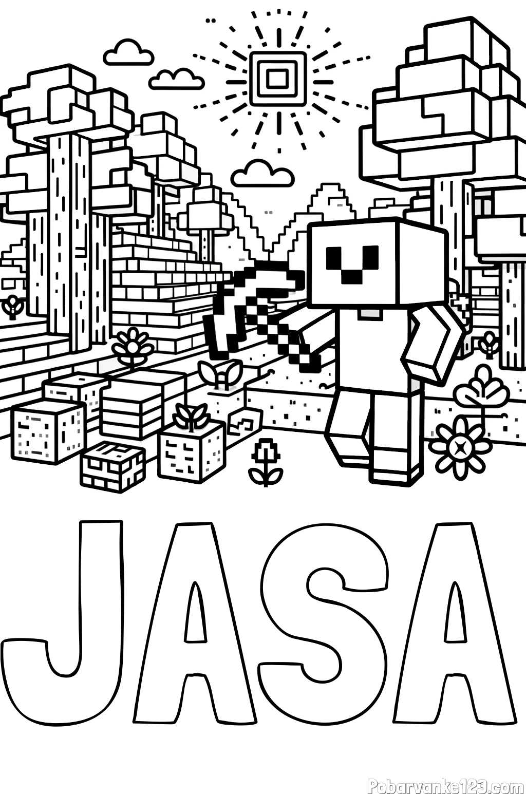 Pobarvanka imena JAŠA in pobarvanka Minecraft sveta