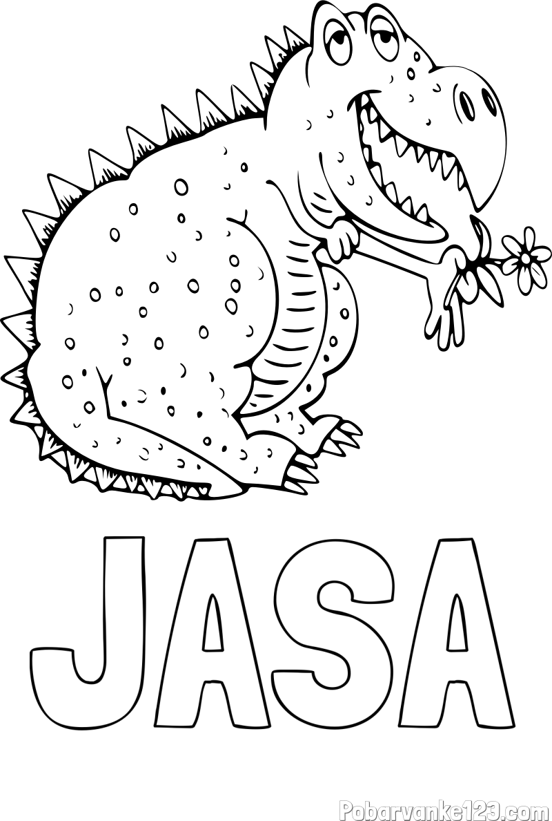 Pobarvanka imena JAŠA in pobarvanka veselega dinozavra