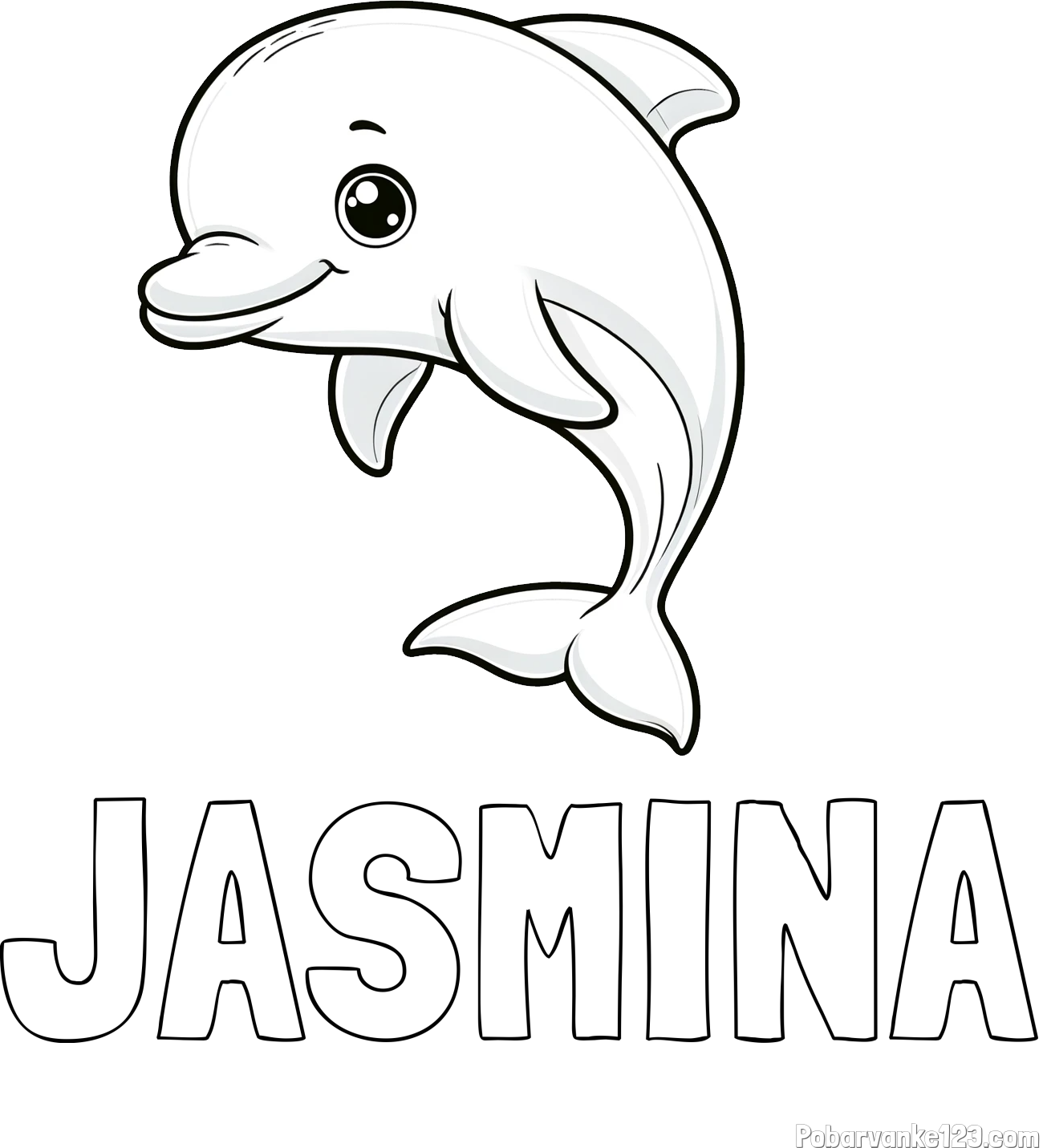 Pobarvanka imena JASMINA in otroška pobarvanka ljubkega delfina