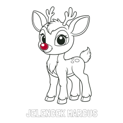 Online izdelana pobarvanka - Pobarvanka imena JELENČEK MARCUS in pobarvanka nasmejanega jelenčka Rudolfa
