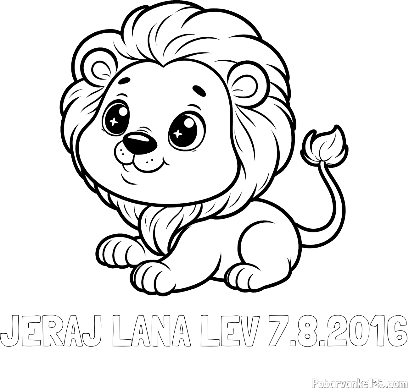 Pobarvanka imena JERAJ LANA LEV 7.8.2016 in pobarvanka igrivega levčka