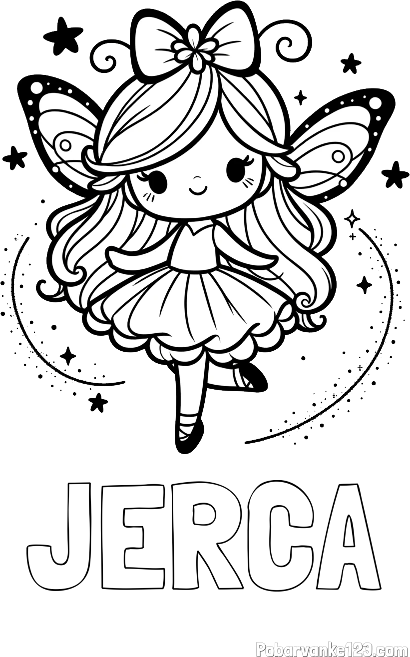 Pobarvanka imena JERCA in ljubka čarobna vila