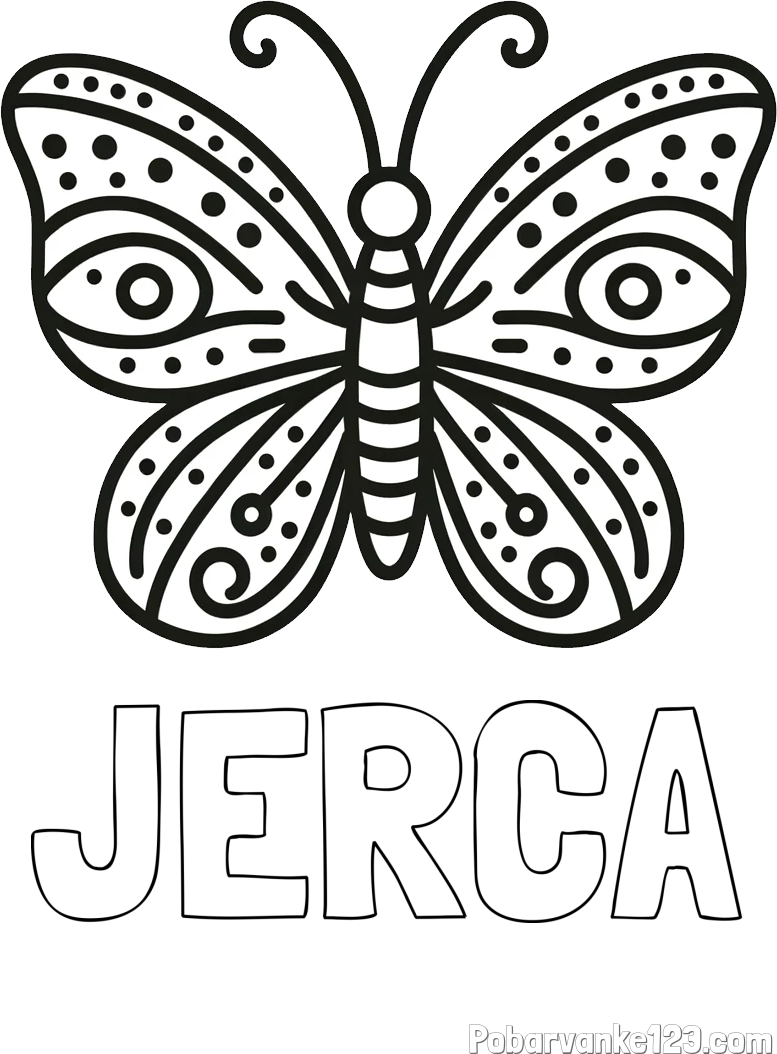 Pobarvanka imena JERCA in preprosta pobarvanka metulja