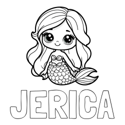 Online izdelana pobarvanka - Pobarvanka imena JERICA in pobarvanka prikupne morske deklice