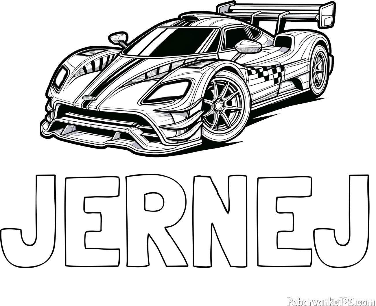 Pobarvanka imena JERNEJ in pobarvanka modernega športnega avtomobila