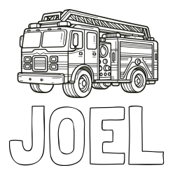 Online izdelana pobarvanka - Pobarvanka imena JOEL in pobarvanka gasilskega avta z veliko podrobnostmi