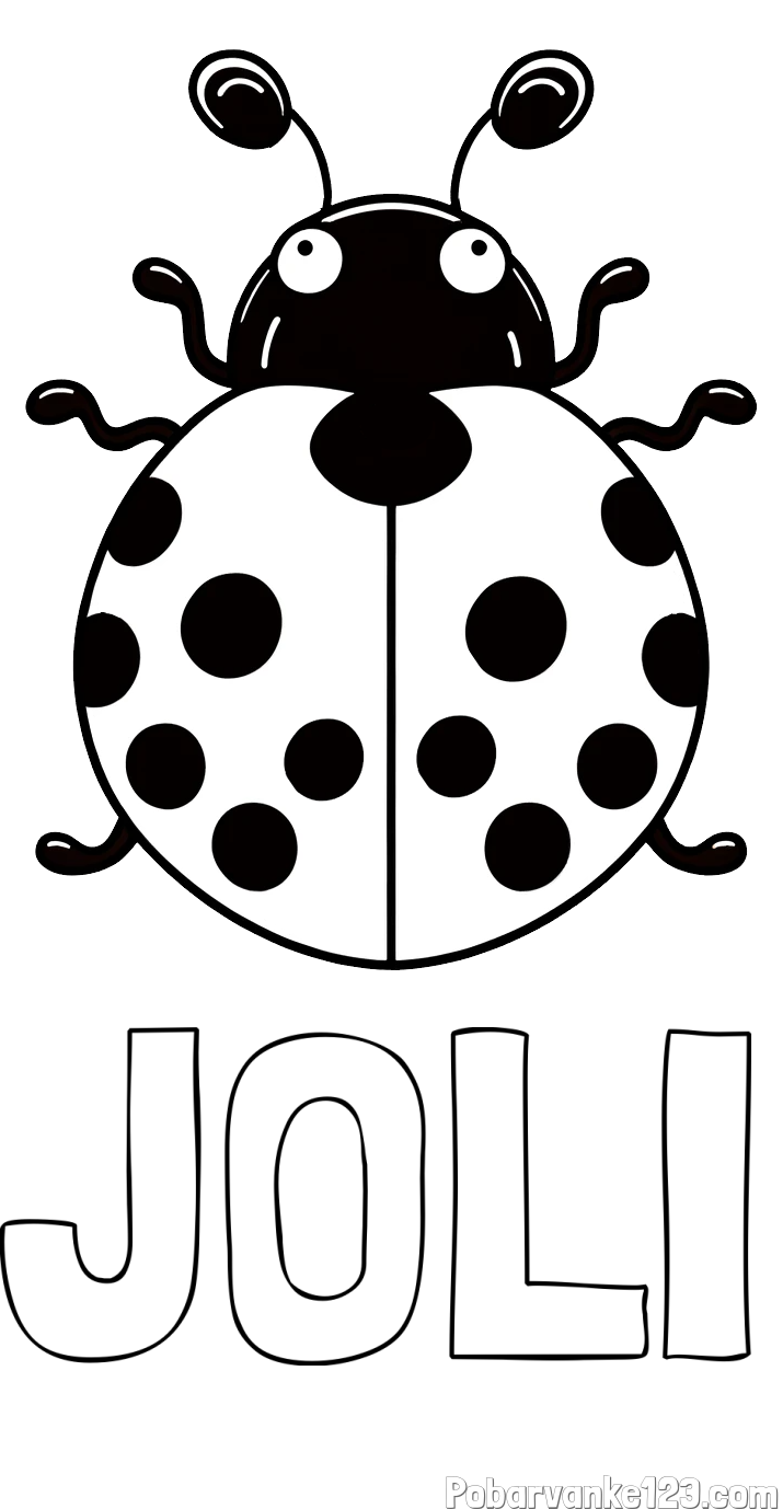 Pobarvanka imena JOLI in pobarvanka pikapolonice z velikimi tipalkami