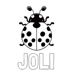 Online izdelana pobarvanka - Pobarvanka imena JOLI in pobarvanka pikapolonice z velikimi tipalkami