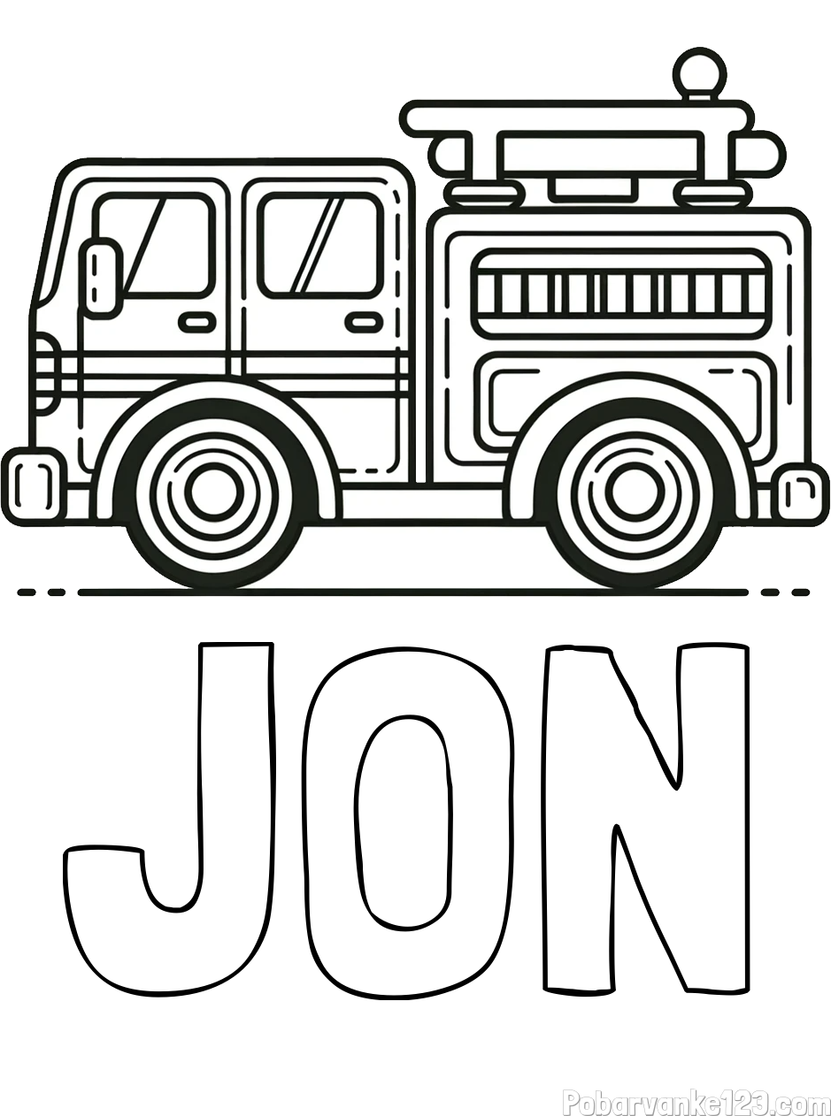 Pobarvanka imena JON in lepa pobarvnak gasilskega avta