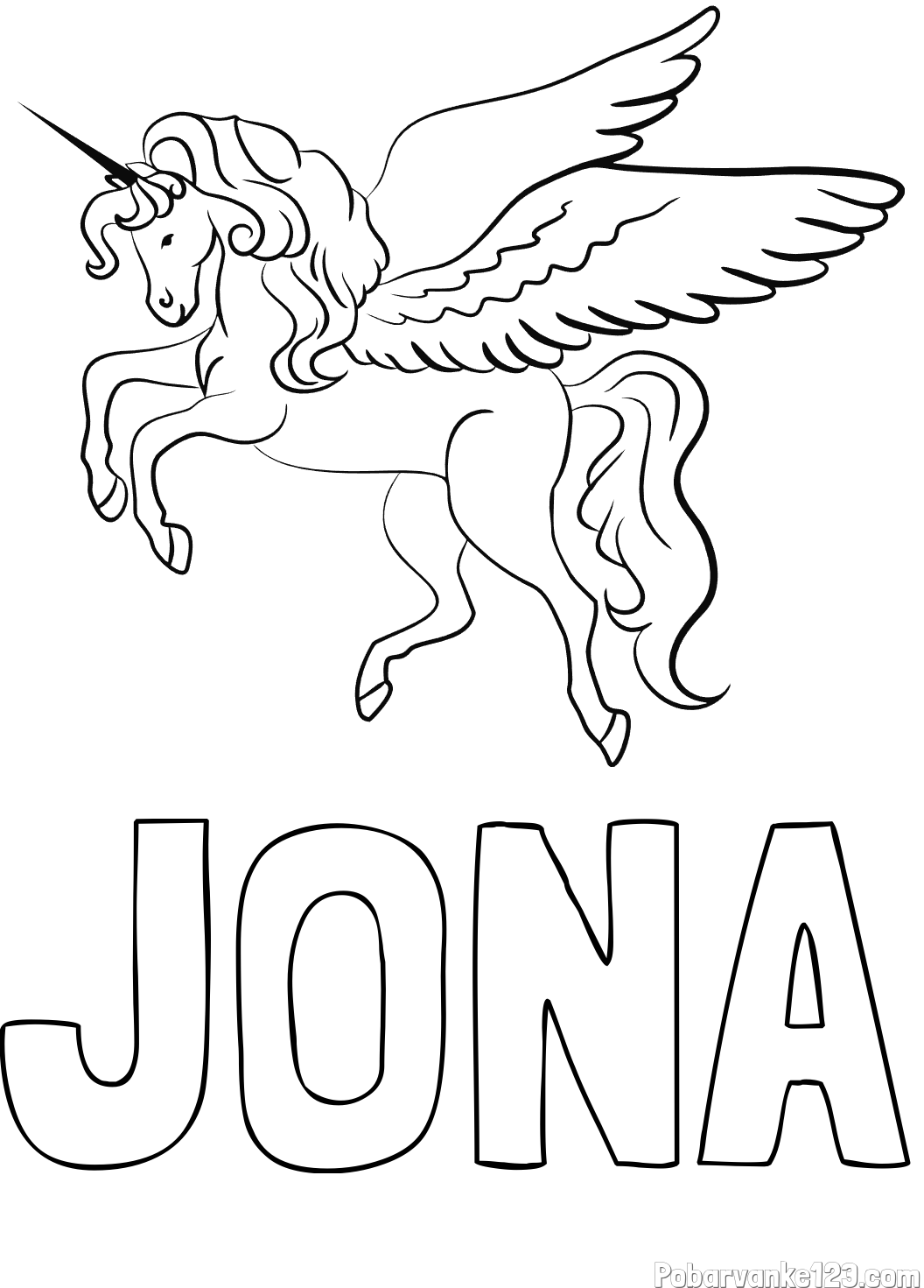 Pobarvanka imena JONA in lepa pobarvanka samoroga