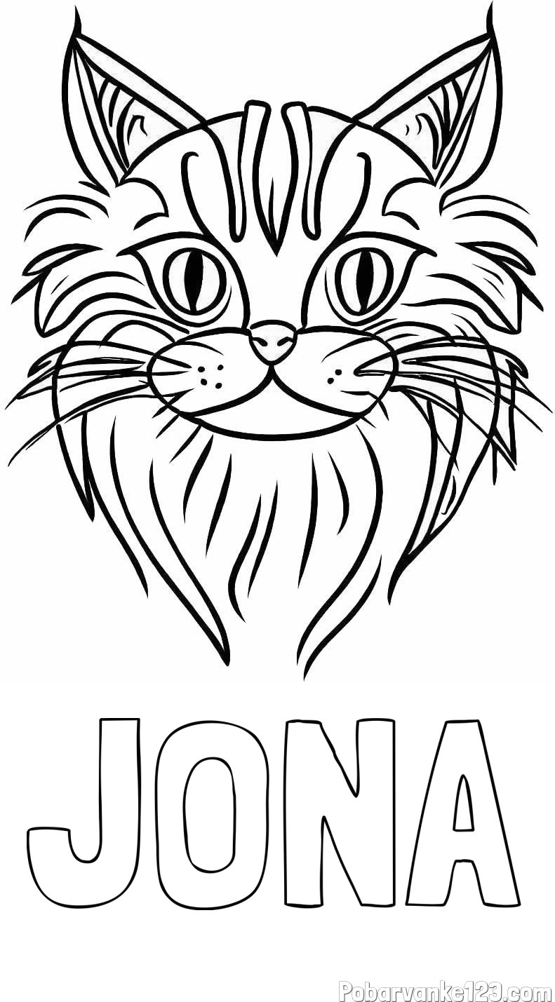 Pobarvanka imena JONA in pobarvanka mačje glave