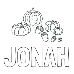 Online izdelana pobarvanka - Pobarvanka imena JONAH in pobarvanka buč in želoda