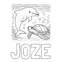 Online izdelana pobarvanka - Pobarvanka imena JOŽE in pobarvanka ljubkega delfina in njegove prijateljice želve