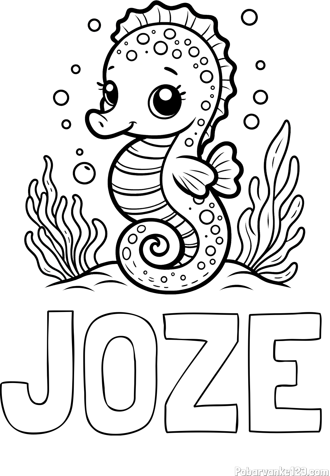 Pobarvanka imena JOŽE in pobarvanka morskega konjička