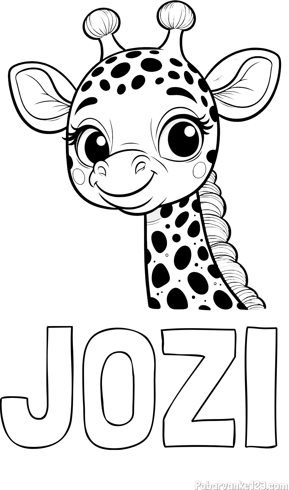 Pobarvanka imena JOŽI in pobarvanka ljubke žirafe z velikimi očmi