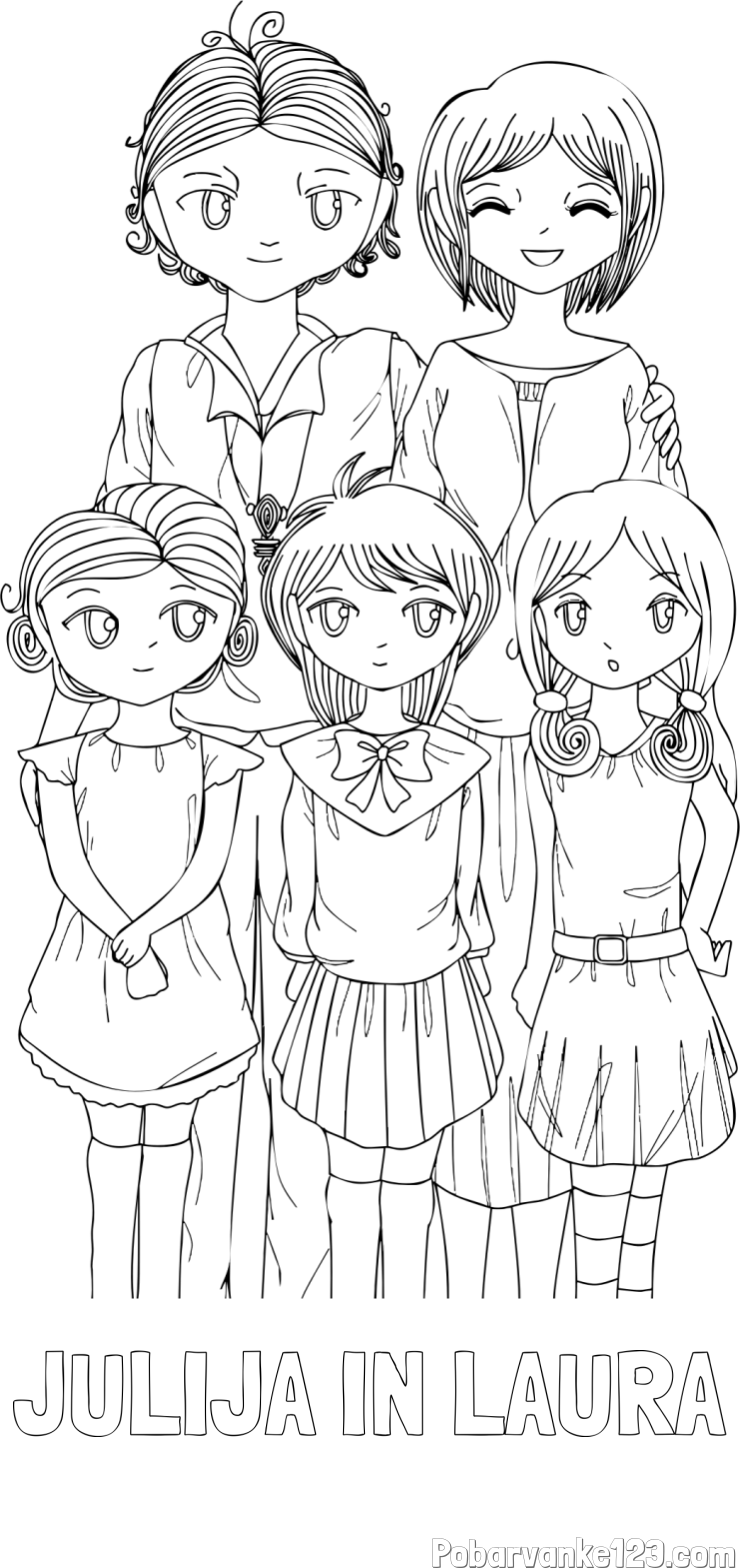 Pobarvanka imena JULIJA IN LAURA in anime risani junaki