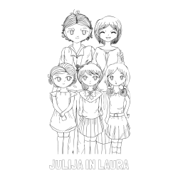 Online izdelana pobarvanka - Pobarvanka imena JULIJA IN LAURA in anime risani junaki