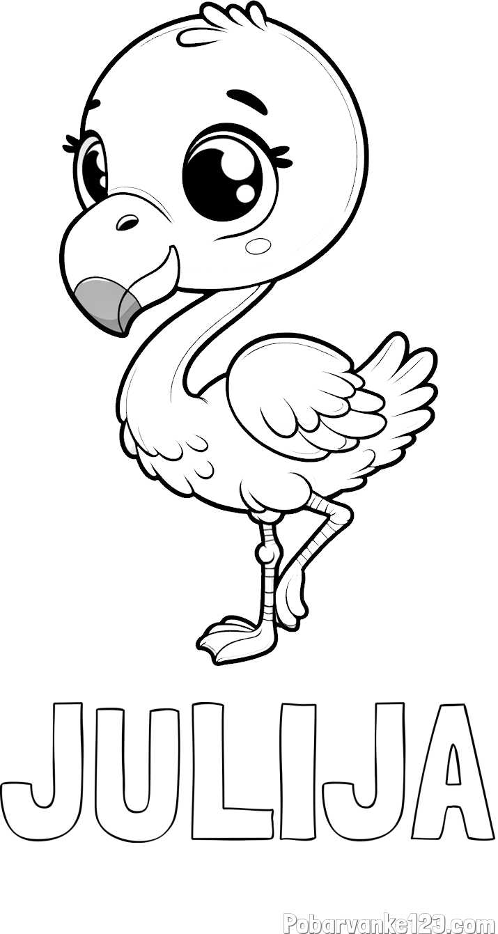Pobarvanka imena JULIJA in otroška pobarvanka flaminga
