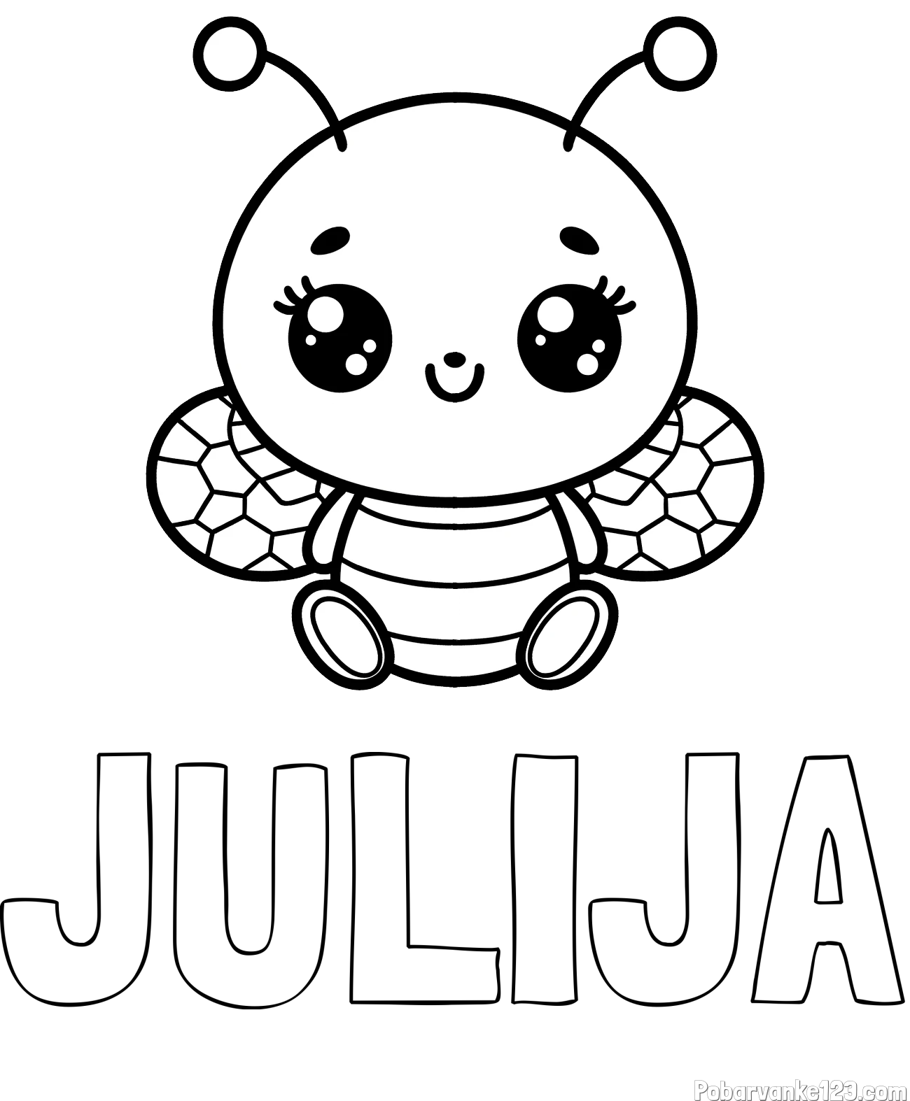Pobarvanka imena JULIJA in otroška pobarvanka ljubke čebele