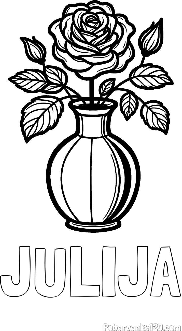 Pobarvanka imena JULIJA in pobarvanka čudovite vrtnice v vazi