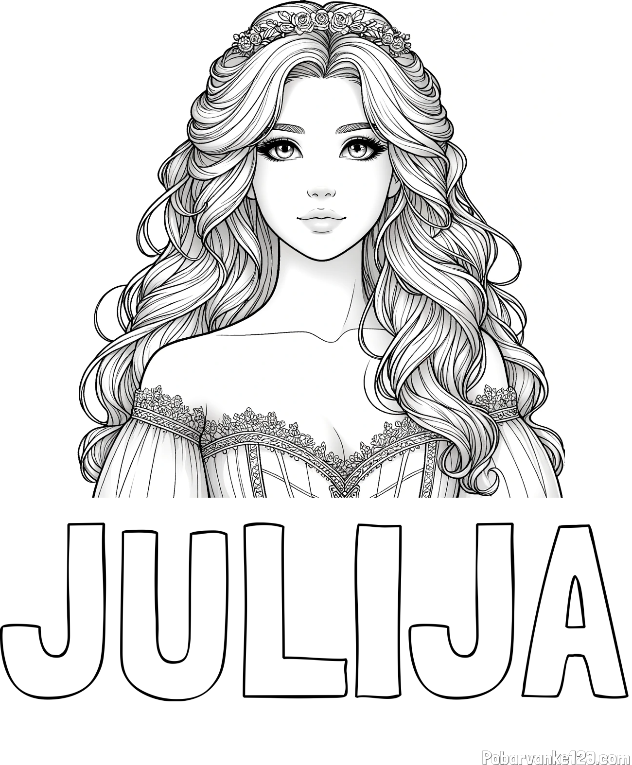 Pobarvanka imena JULIJA in pobarvanka lepe princese