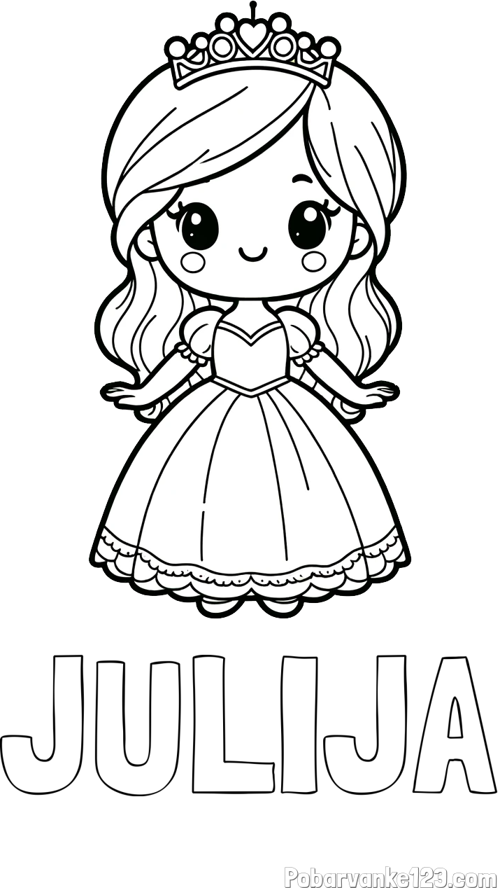 Pobarvanka imena JULIJA in pobarvanka ljubke princeske