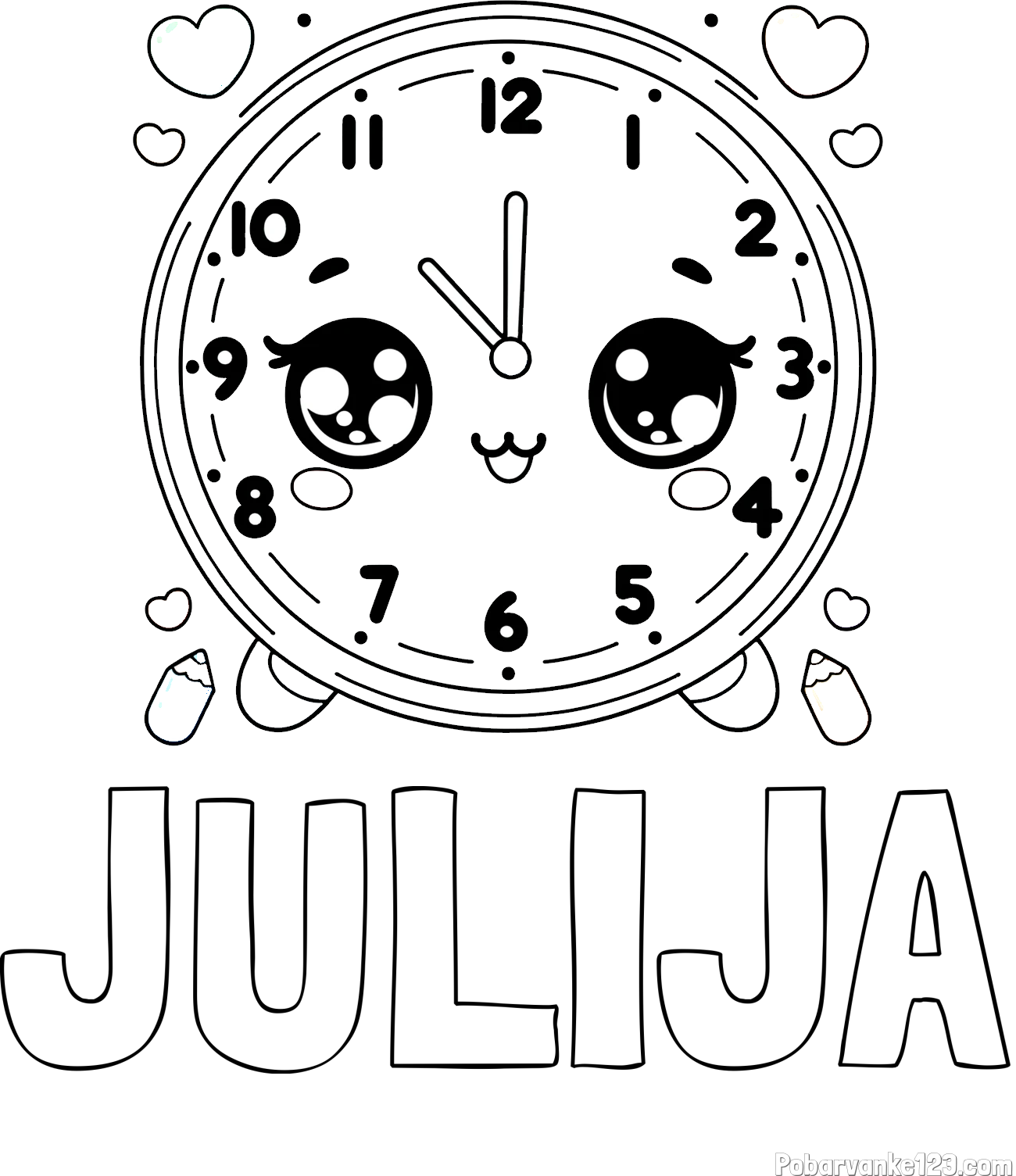 Pobarvanka imena JULIJA in pobarvanka ljubke ure