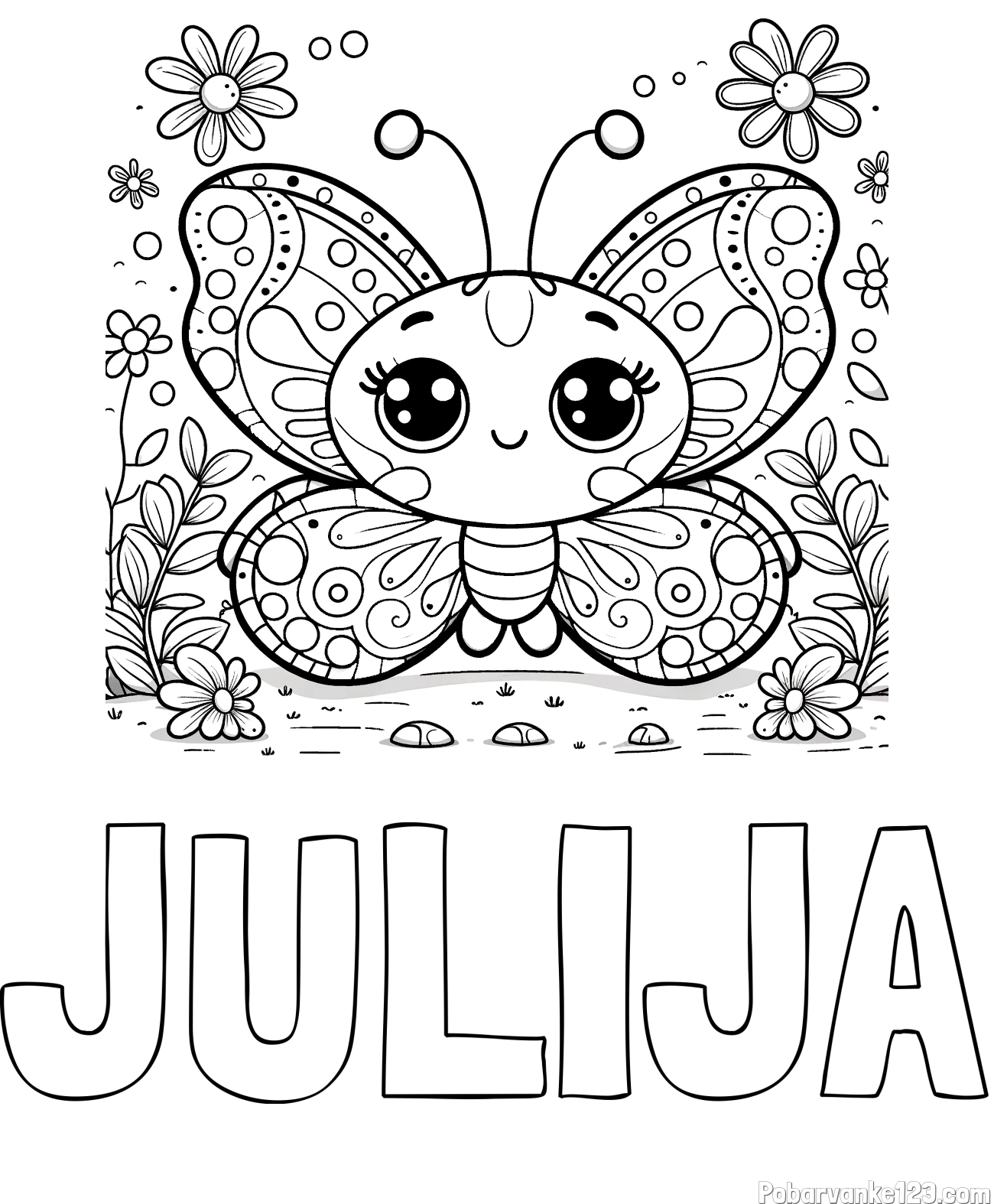 Pobarvanka imena JULIJA in pobarvanka ljubkega metuljčka