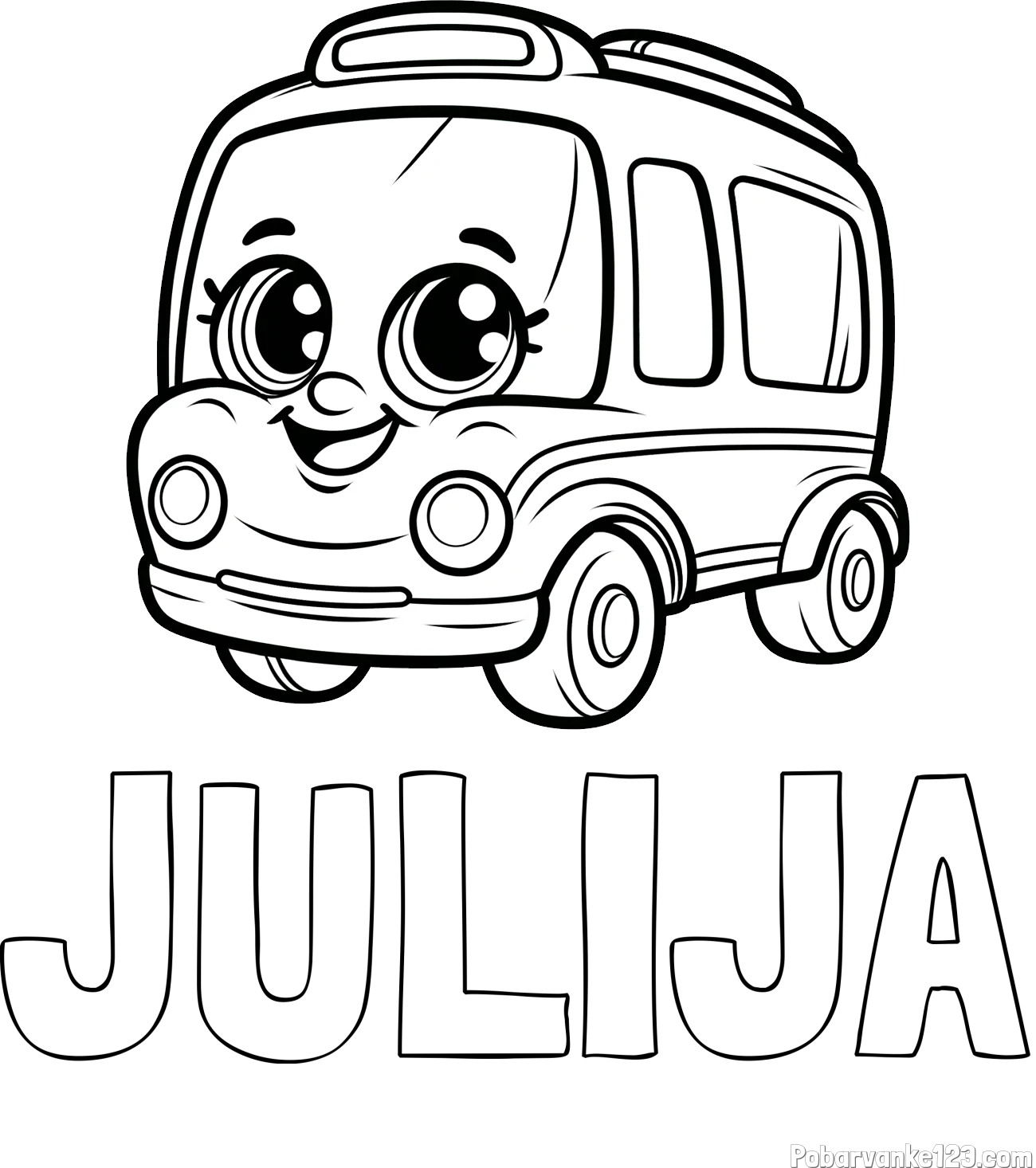 Pobarvanka imena JULIJA in pobarvanka nasmejanega avtobusa