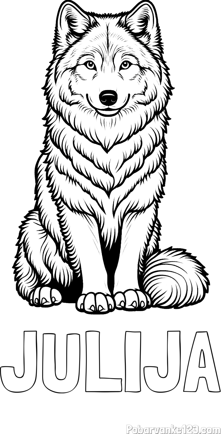 Pobarvanka imena JULIJA in pobarvanka prijaznega volka
