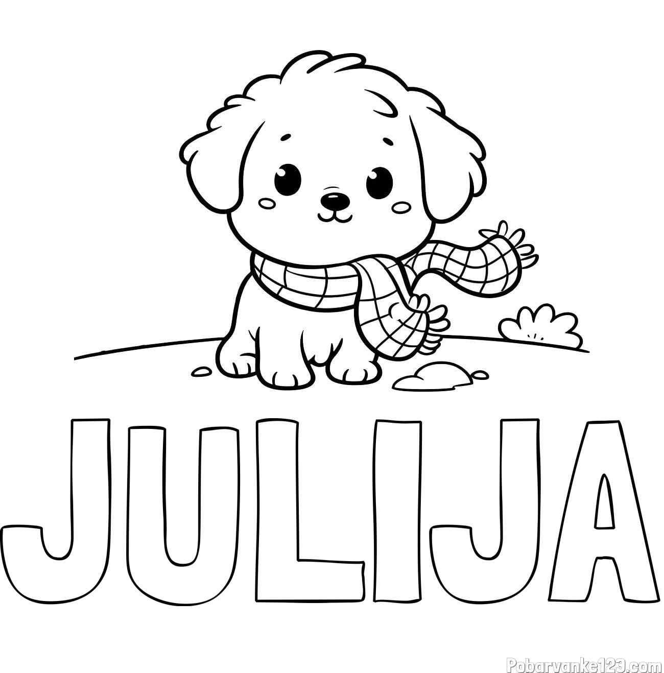 Pobarvanka imena JULIJA in pobarvanka prikupnega psička