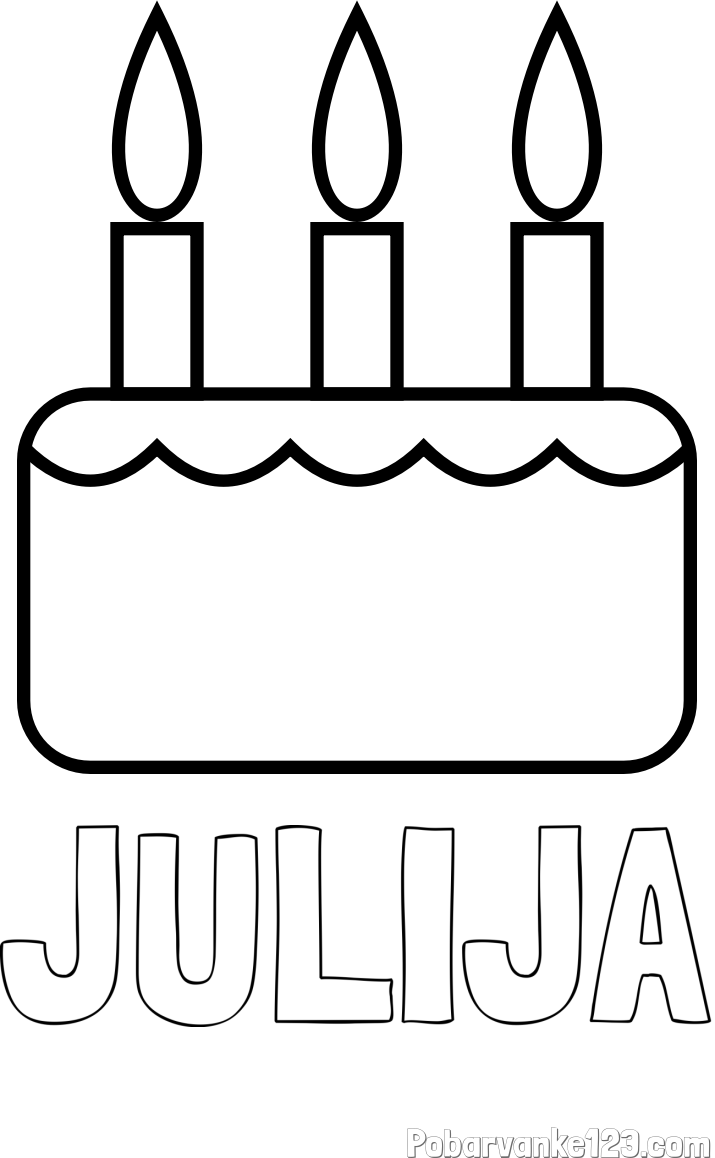 Pobarvanka imena JULIJA in pobarvanka rojstnodnevne torte za 3. rojstni dan
