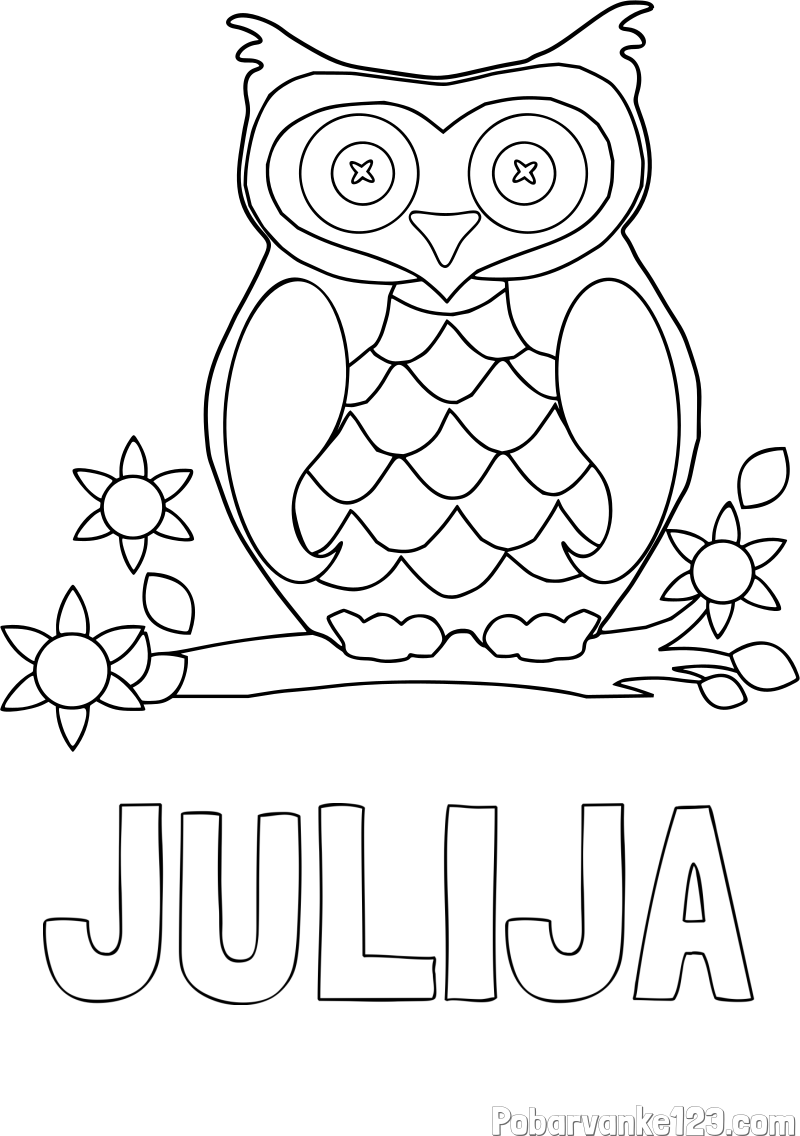Pobarvanka imena JULIJA in pobarvanka sove