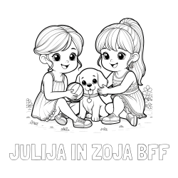 Online izdelana pobarvanka - Pobarvanka imena JULIJA IN ZOJA BFF in pobarvanka prijateljic s kužkom