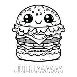 Online izdelana pobarvanka - Pobarvanka imena JULIJAAAAAA in otroška pobarvanka nasmejanega hamburgerja