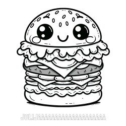 Online izdelana pobarvanka - Pobarvanka imena JULIJAAAAAAAAAAAAAAAAAAAA in otroška pobarvanka nasmejanega hamburgerja