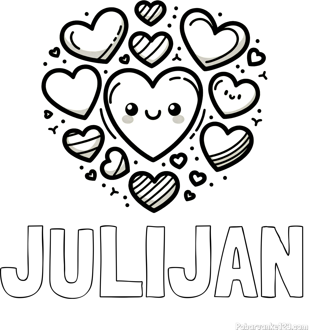 Pobarvanka imena JULIJAN in pobarvanka srčkov