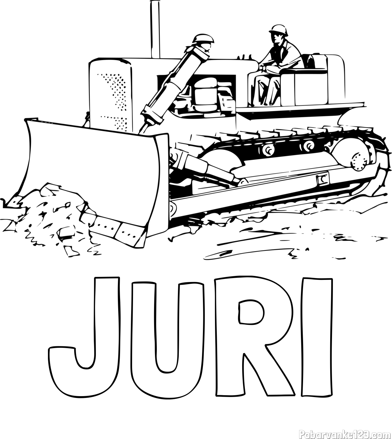 Pobarvanka imena JURI in pobarvanka buldožerja