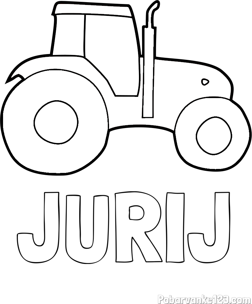 Pobarvanka imena JURIJ in otroška pobarvanka traktorja