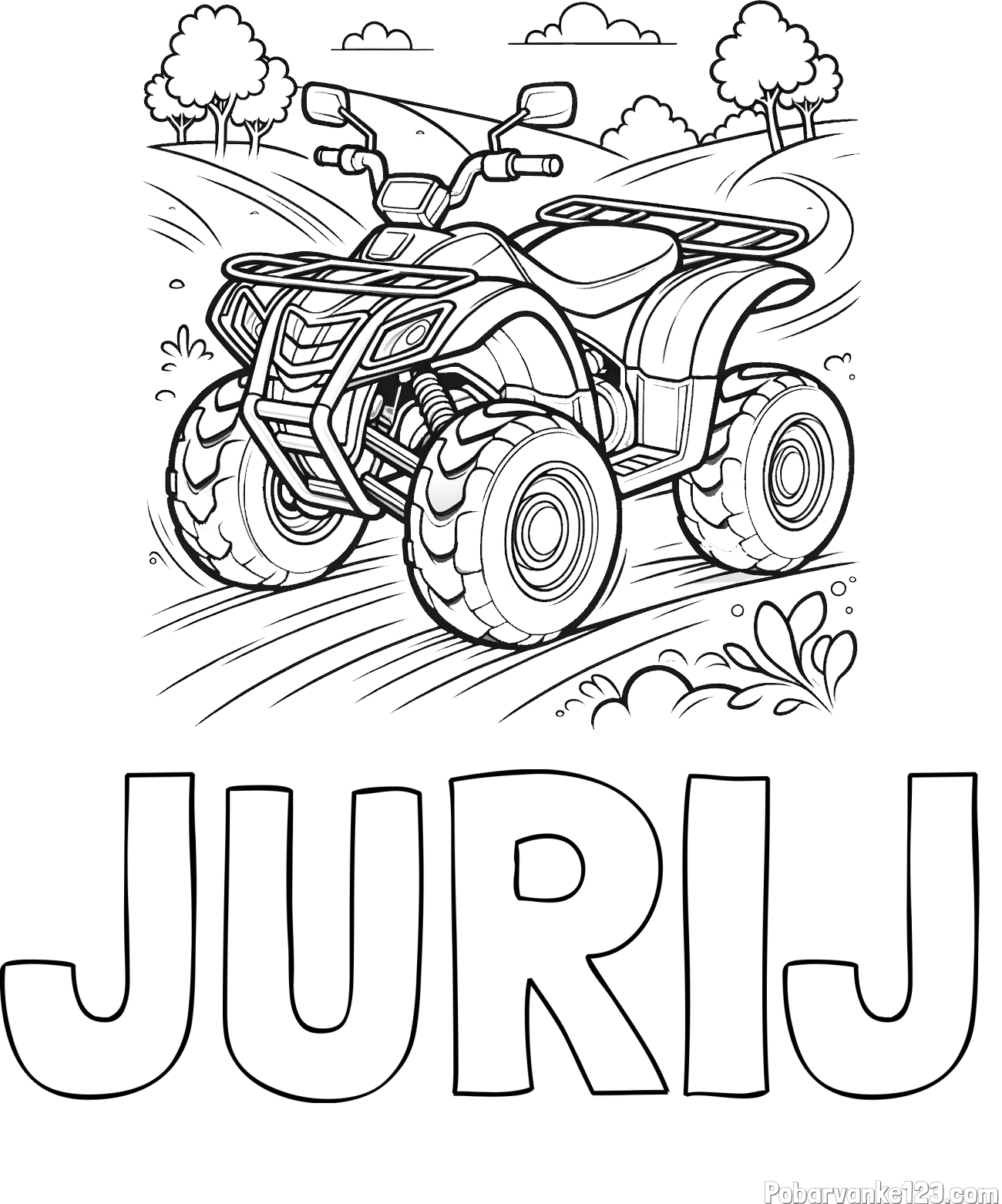 Pobarvanka imena JURIJ in pobarvanka štirikolesnika na cesti