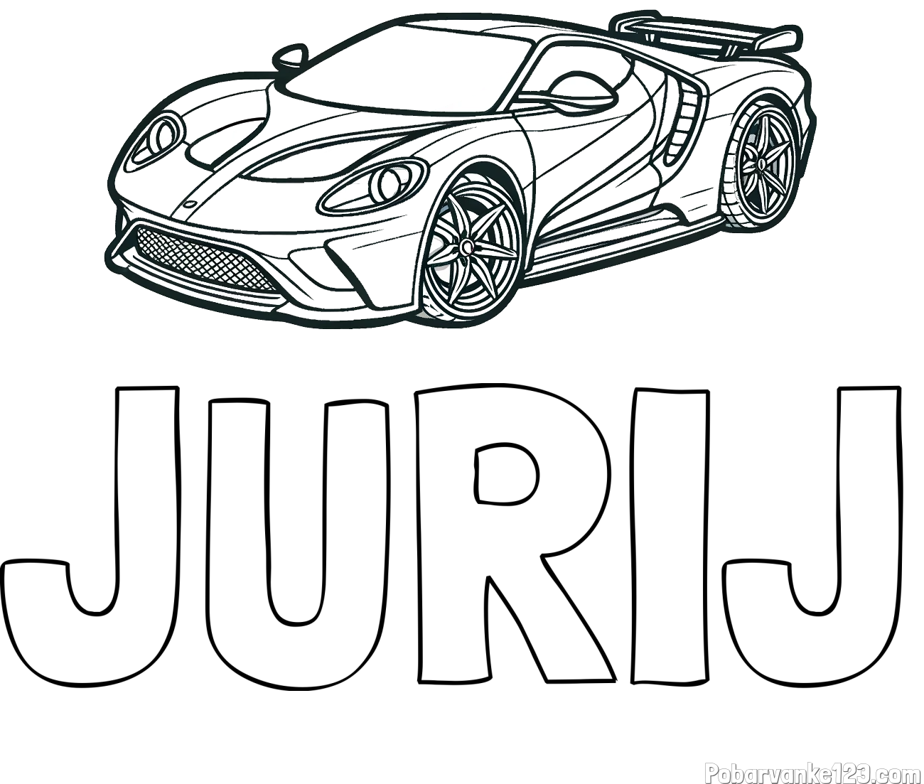 Pobarvanka imena JURIJ in Športni avtomobil