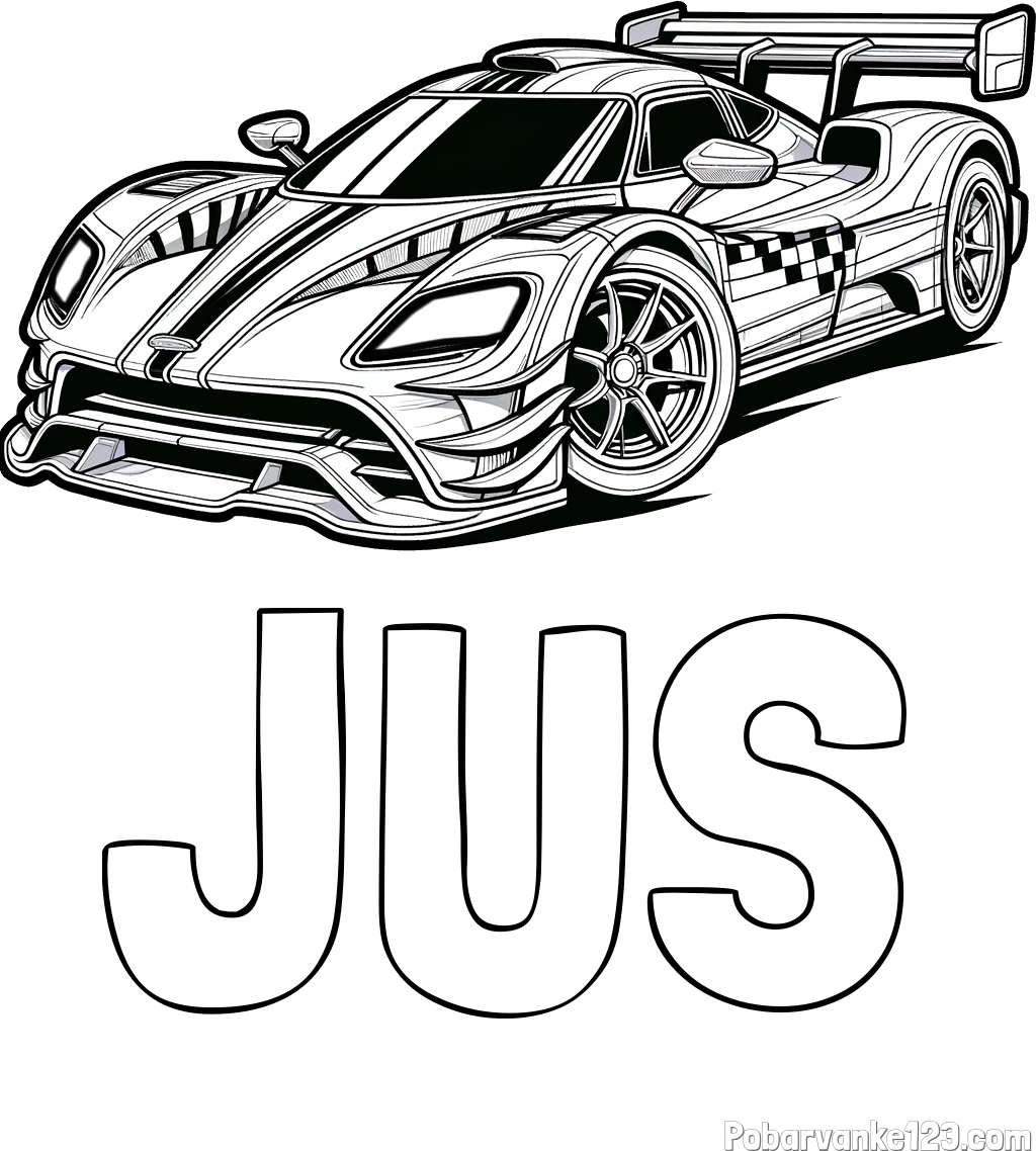 Pobarvanka imena JUŠ in pobarvanka modernega športnega avtomobila