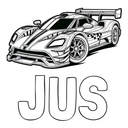 Online izdelana pobarvanka - Pobarvanka imena JUŠ in pobarvanka modernega športnega avtomobila